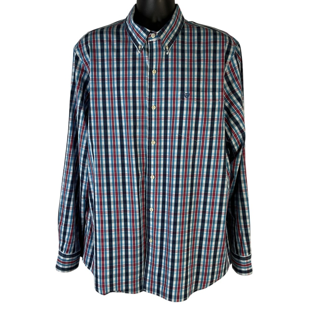 Chaps Stretch Easy Care Men's Size XXL Button Up Long Sleeve‎ Multi Plaid Shirt